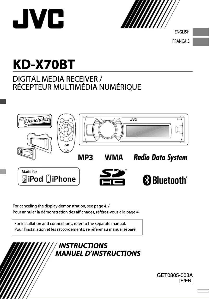 Image de la première page du manuel de l'appareil KD-X70BT