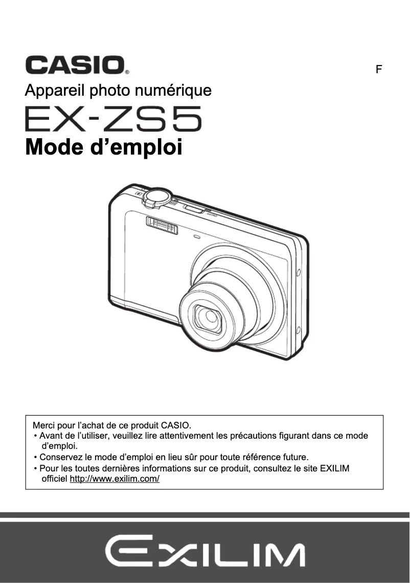 Page n°1 - Manuel utilisateur Casio Exilim EX-ZS5