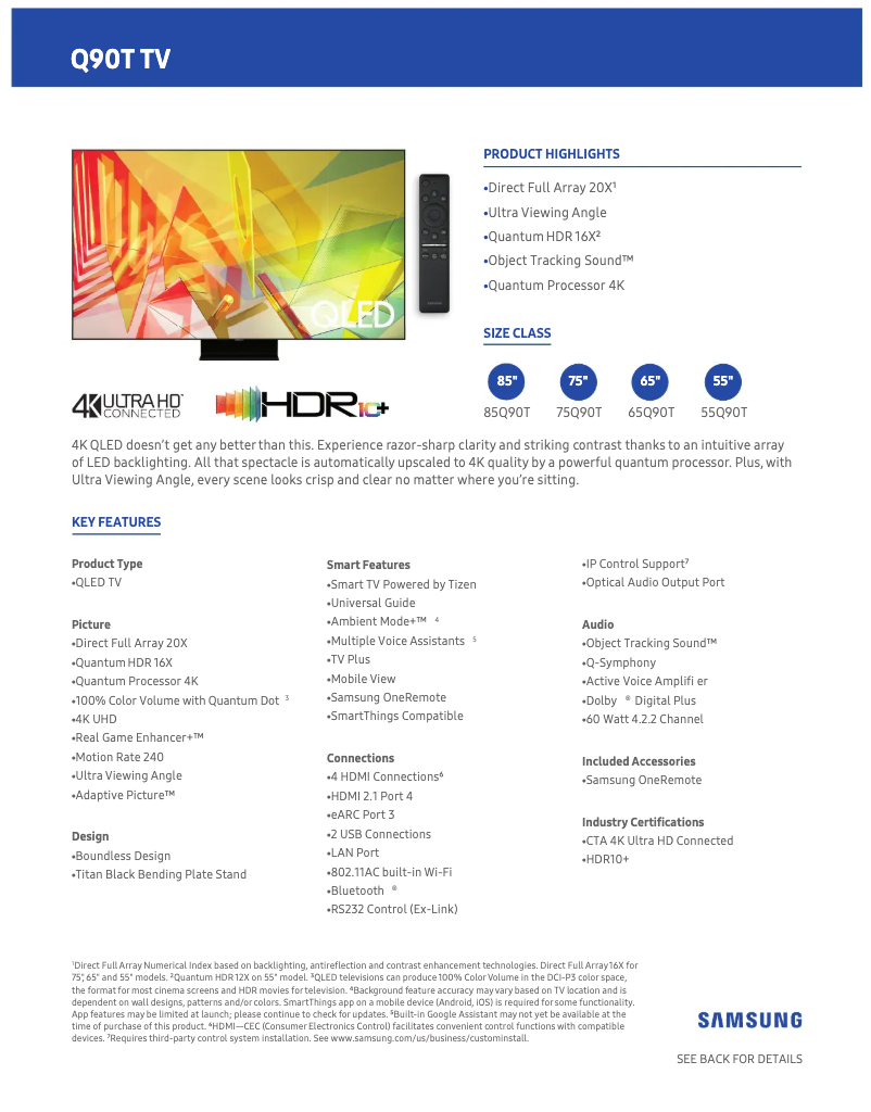 Page n°1 - Fiche technique Samsung QN55Q90TAFXZA