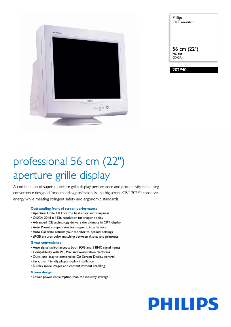 Page n°1 - Fiche technique Philips Brilliance 202P40