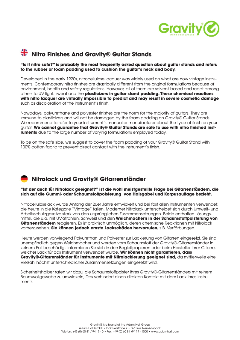 Página 1 del manual Ficha técnica Gravity Vari-G 5