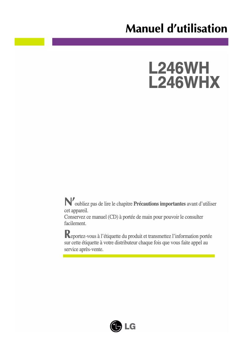Page n°1 - Manuel utilisateur LG L246WH