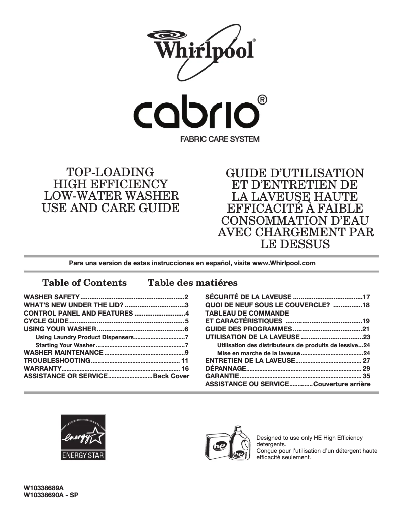 Page n°1 - Manuel utilisateur Whirlpool WTW5500XW