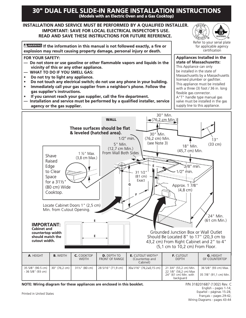 Page 1 de la notice Guide d'installation Electrolux EW30DS65GS