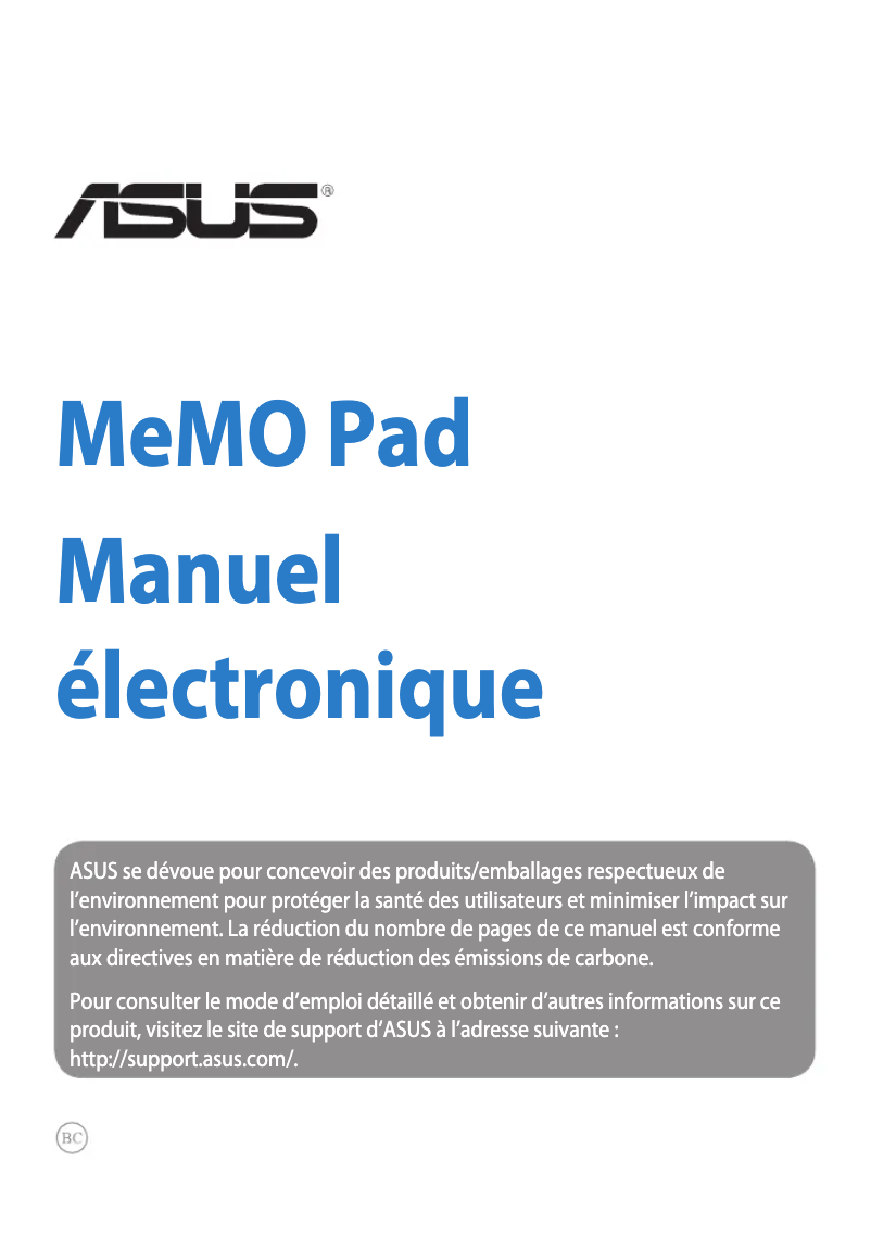 Page 1 de la notice Manuel utilisateur Asus MeMo Pad F8255