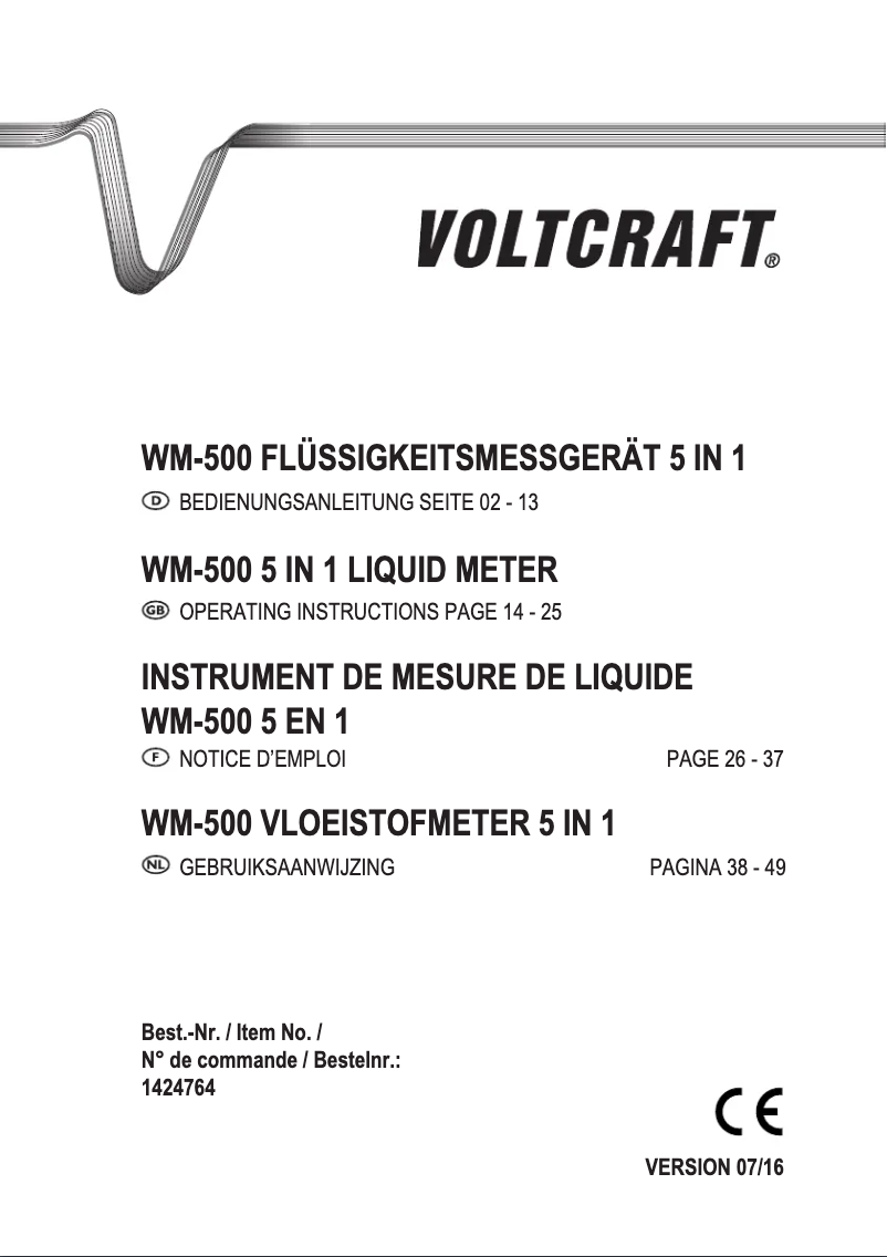 Page 1 de la notice Manuel utilisateur Voltcraft WM-500