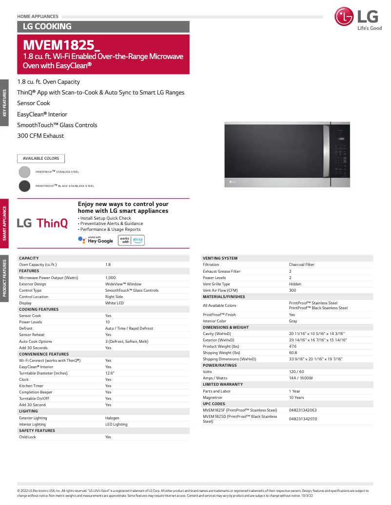 Página 1 del manual Ficha técnica LG MVEM1825D