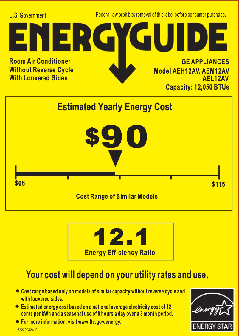 Page n°1 - Label énergétique GE AEL12AV