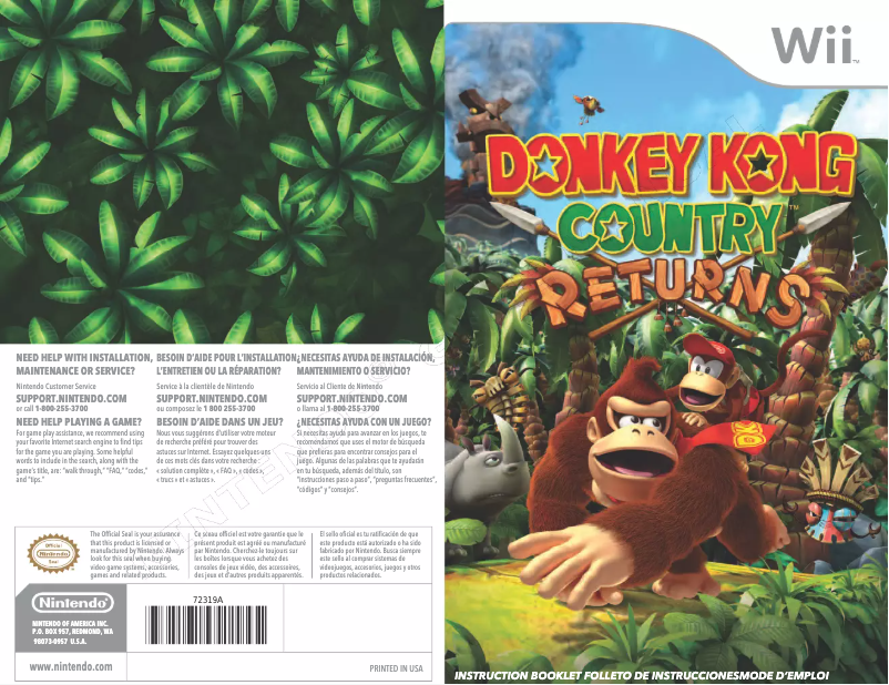 Image de la première page du manuel de l'appareil Donkey Kong Country Returns (Wii)
