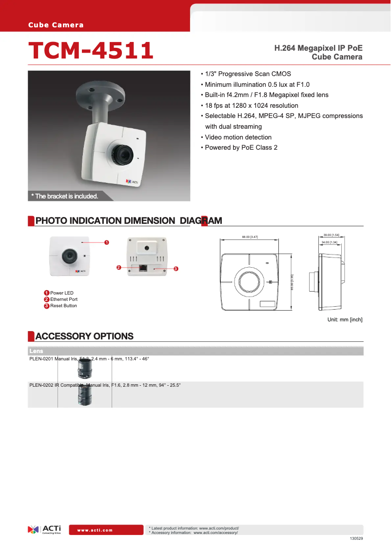 Page 1 de la notice Fiche technique ACTi TCM-4511