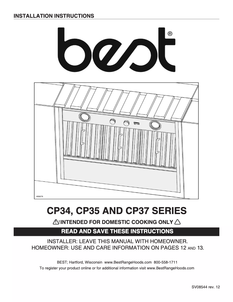 Page 1 de la notice Guide d'installation Best CP34I309SB