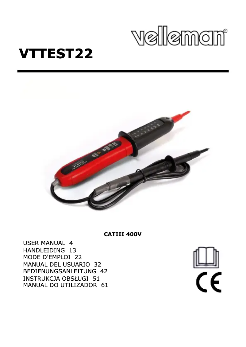 Page 1 de la notice Manuel utilisateur Velleman VTTEST22