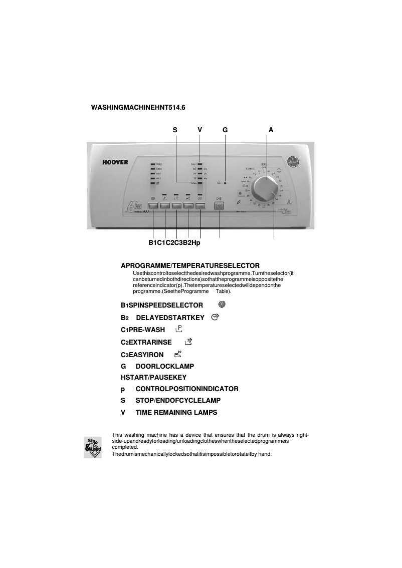 Page 1 de la notice Manuel utilisateur Hoover HNT 514.6 SY AAA