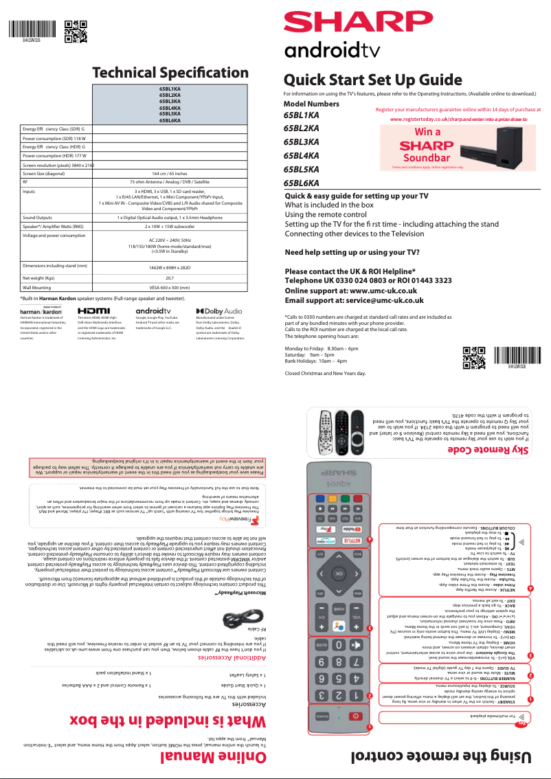 Page 1 de la notice Guide de démarrage rapide Sharp 65BL2KA