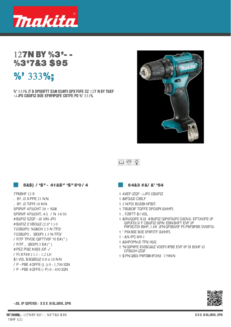 Page 1 de la notice Fiche technique Makita DF333DZ