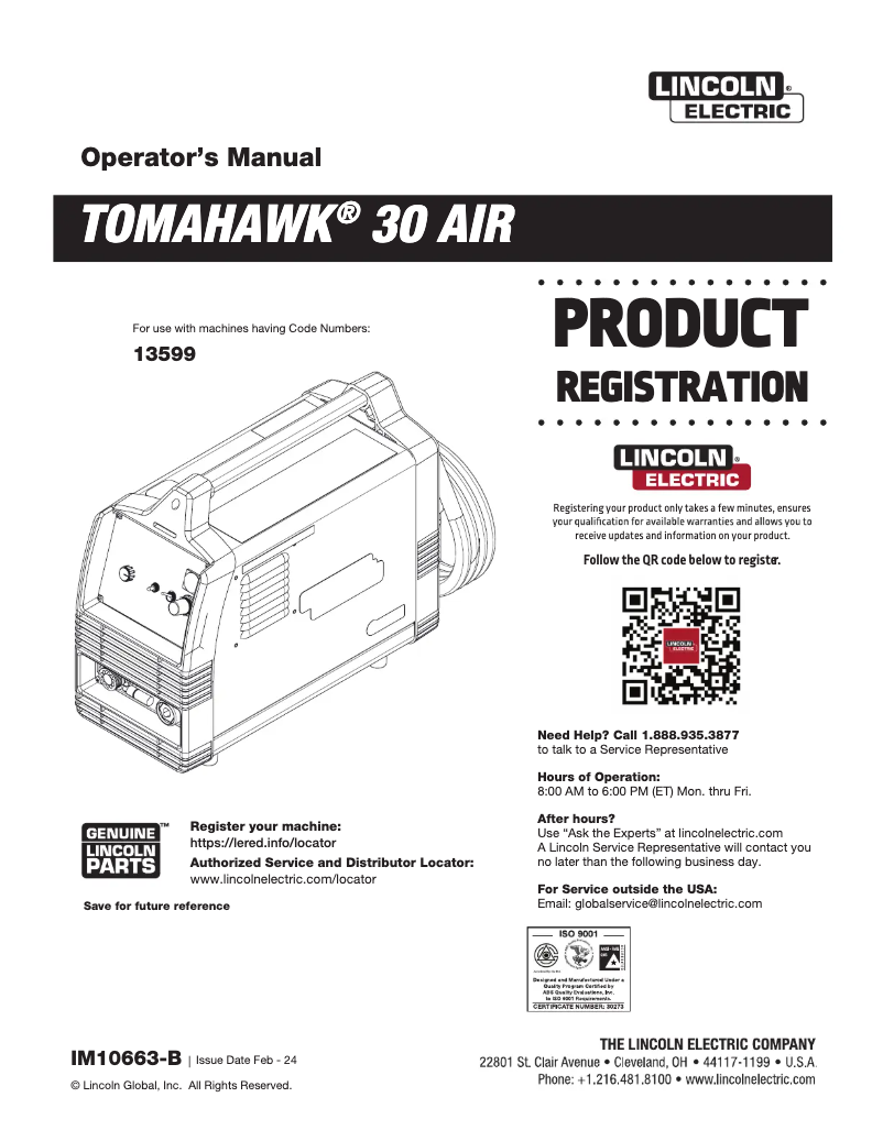 Page n°1 - Manuel utilisateur Lincoln Electric TOMAHAWK 30 Air