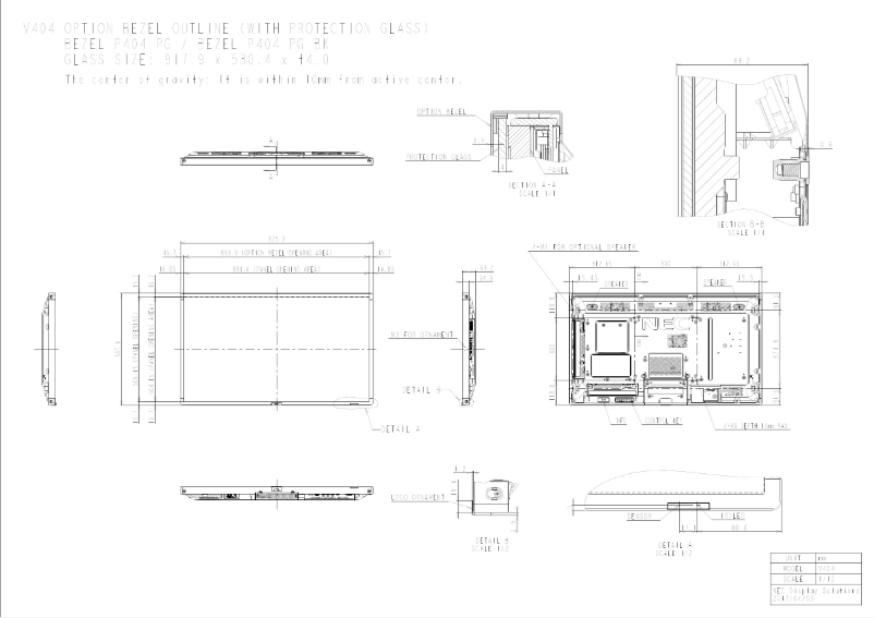Page 1 de la notice Dessin technique NEC MultiSync V404 PG