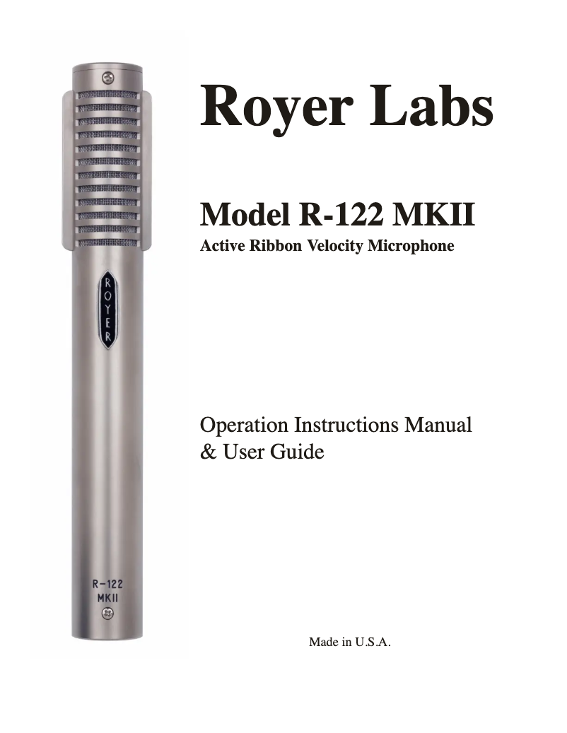 Page n°1 - Manuel utilisateur Royer Labs R-122 MKII