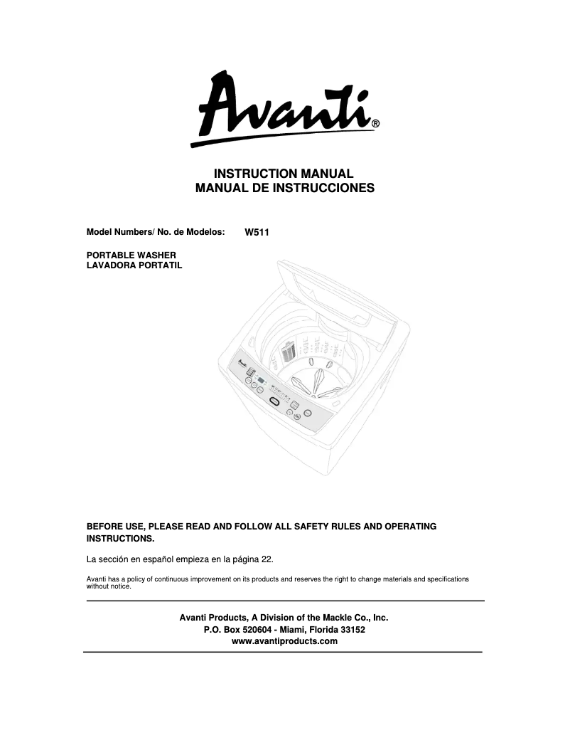 Page n°1 - Manuel utilisateur Avanti W511