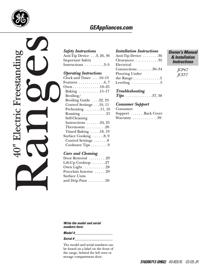 Page 1 de la notice Guide d'installation GE JCS57FWW