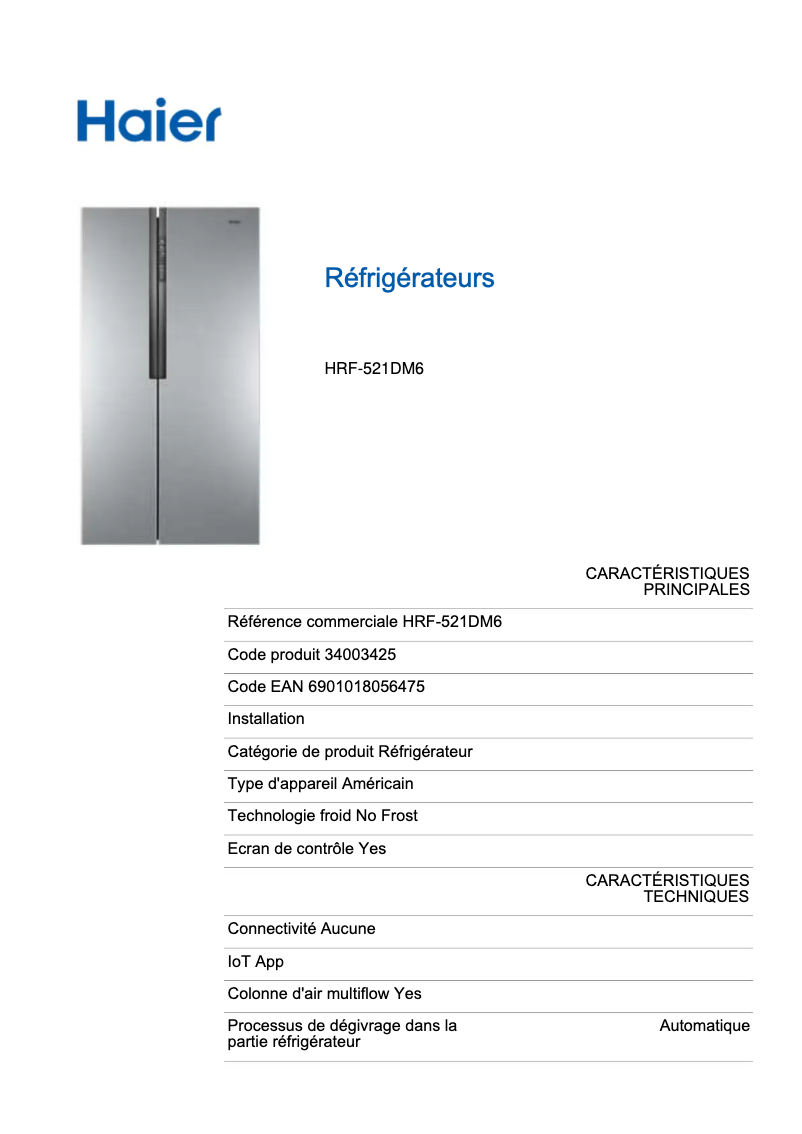 Image de la première page du manuel de l'appareil HRF-521DM6