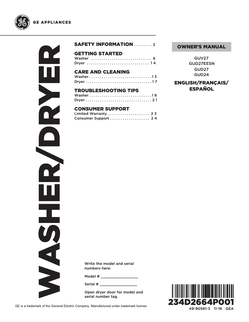 Image de la première page du manuel de l'appareil Spacemaker GUD24ESSJWW