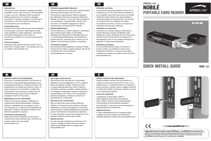 First page image of the manual for SL-7421-BK