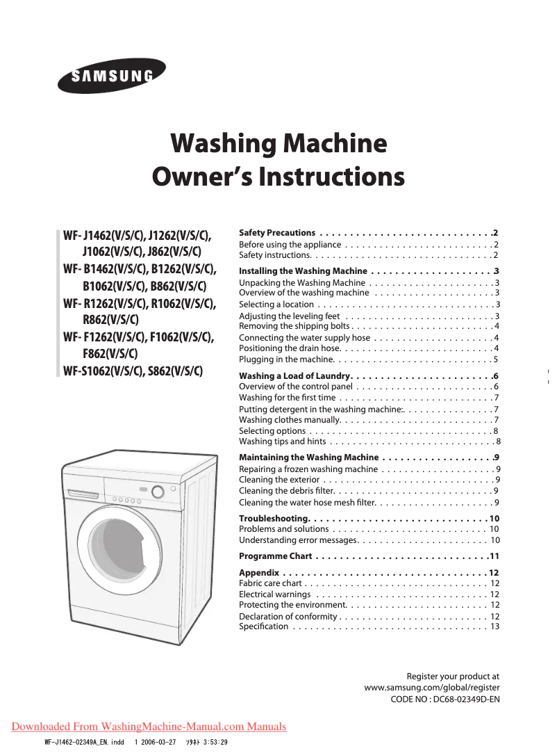 Page n°1 - Manuel utilisateur Samsung WF-B1262