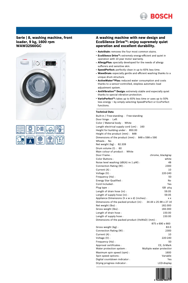 Image de la première page du manuel de l'appareil WAW32560GC