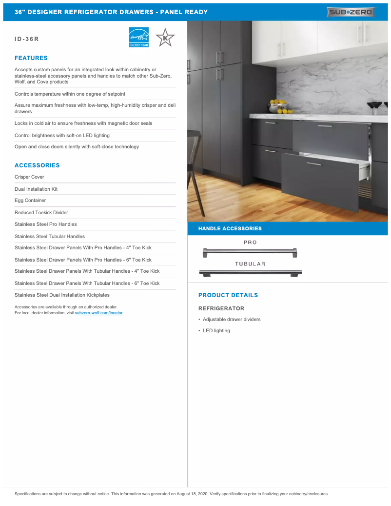 Page 1 de la notice Manuel utilisateur Sub-Zero ID-36R