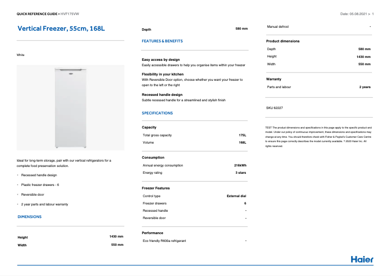 Página 1 del manual Manual de usuario Haier HVF175VW