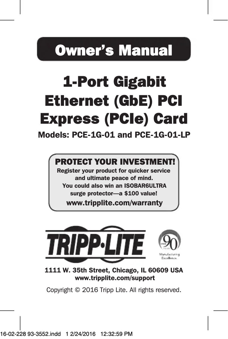 Page 1 de la notice Manuel utilisateur Tripp Lite PCE-1G-01-LP