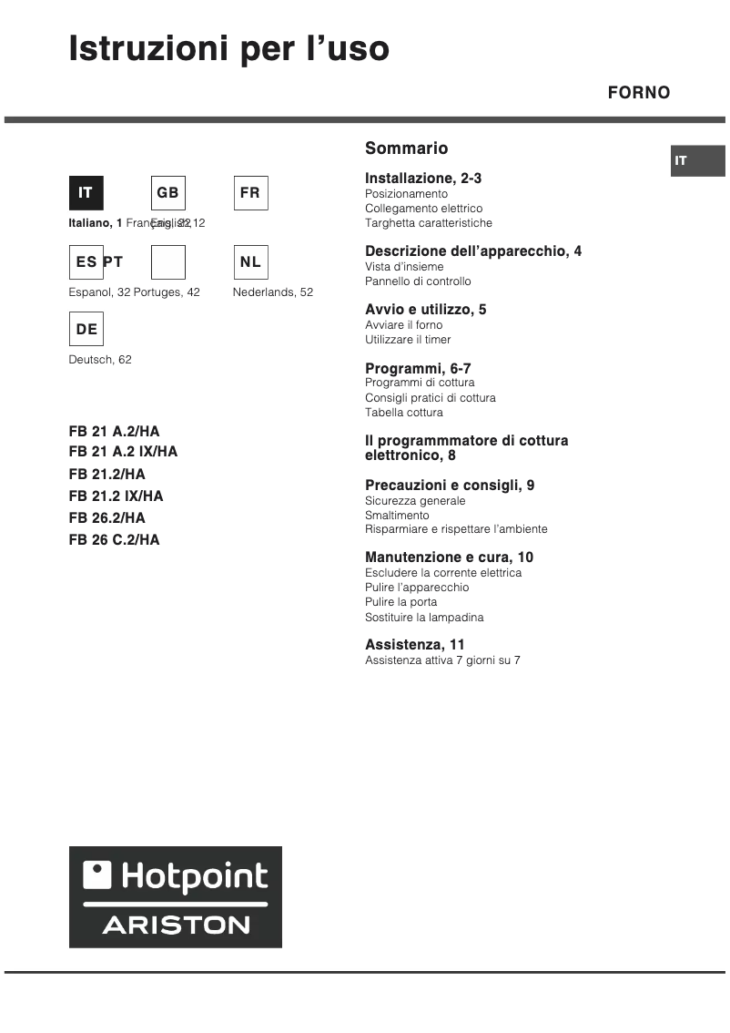 Page n°1 - Manuel utilisateur Hotpoint Ariston FB 26.2 HA