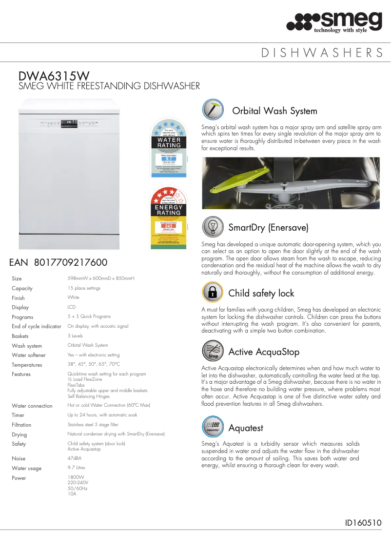 Page n°1 - Fiche technique Smeg DWA6315W2