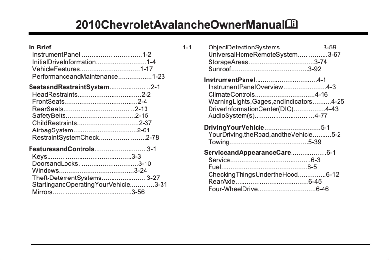 Page 1 de la notice Manuel utilisateur Chevrolet Avalanche (2010)