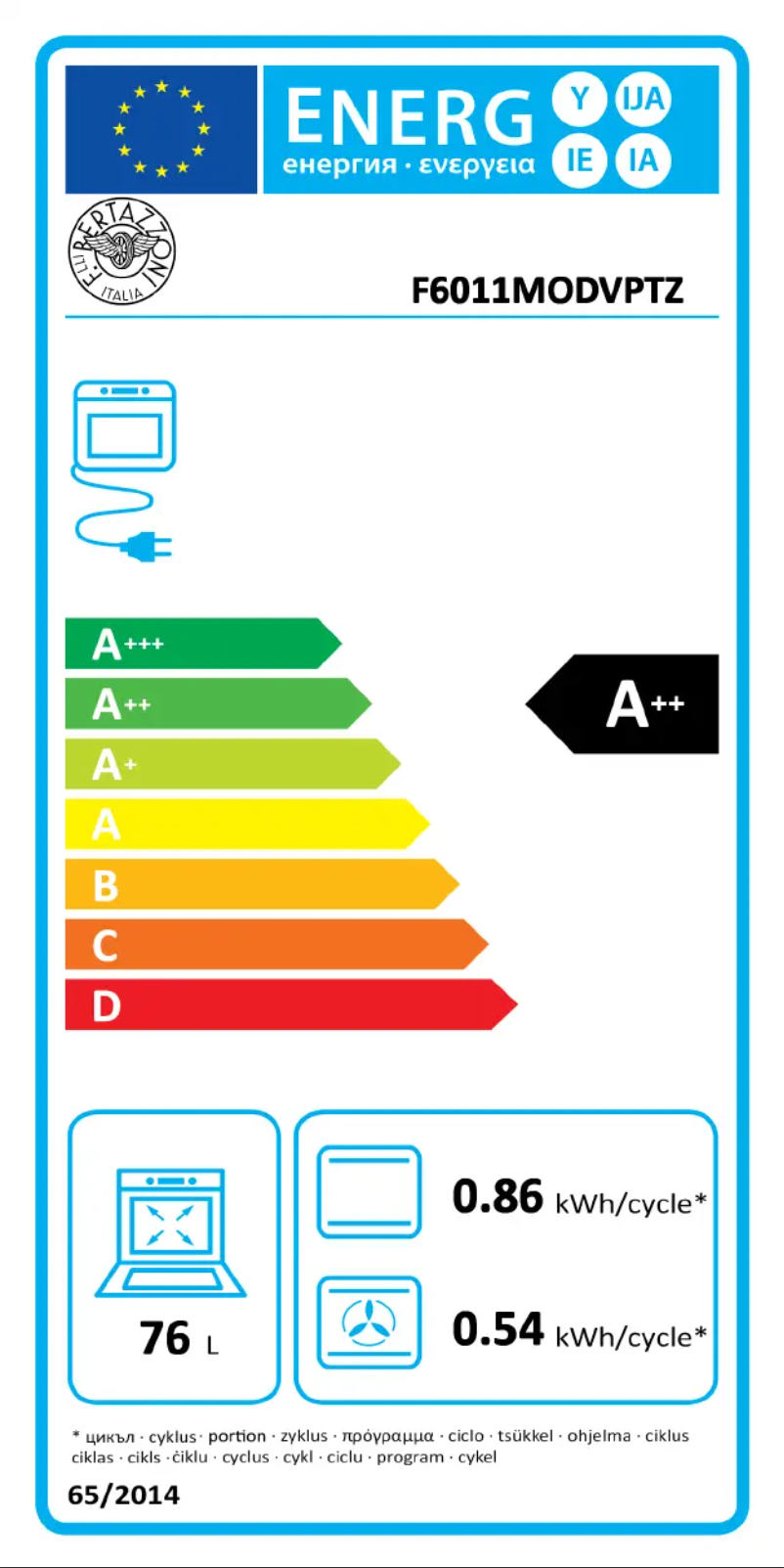 Page n°1 - Label énergétique Bertazzoni F6011MODVPTX