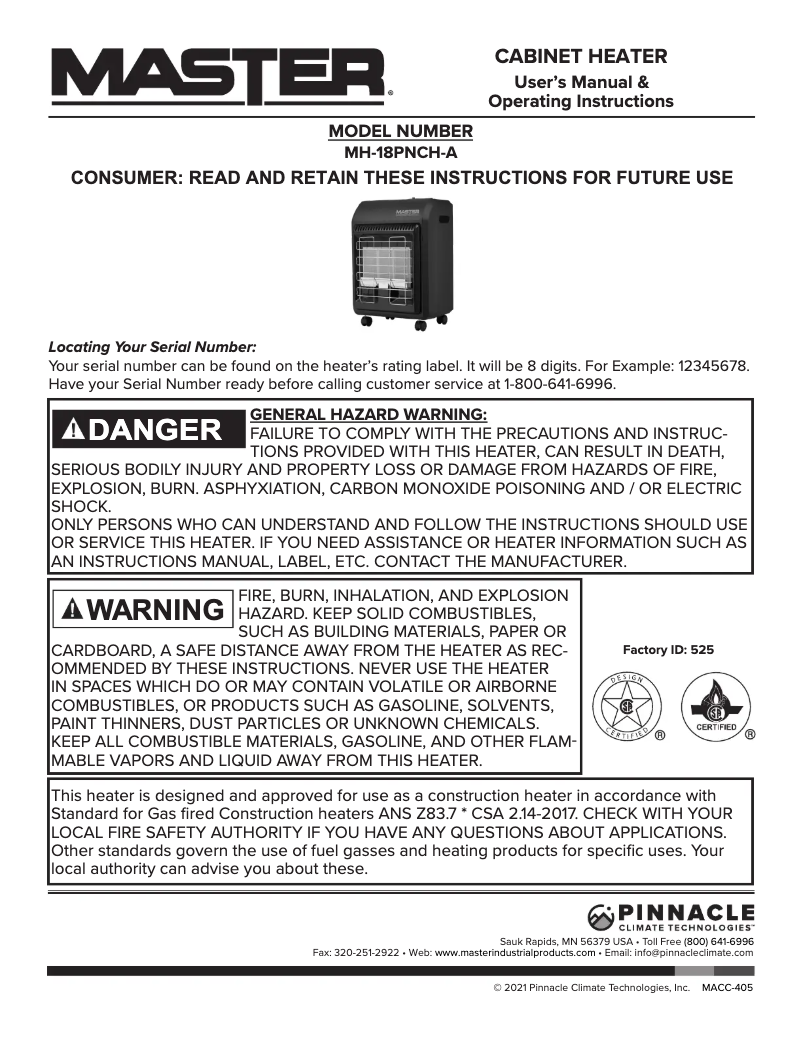 Página 1 del manual Manual de usuario Master MH-18PNCH-A