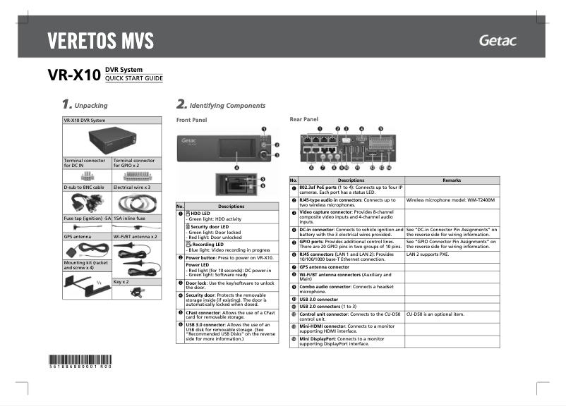 Page 1 de la notice Manuel utilisateur Getac VR-X10