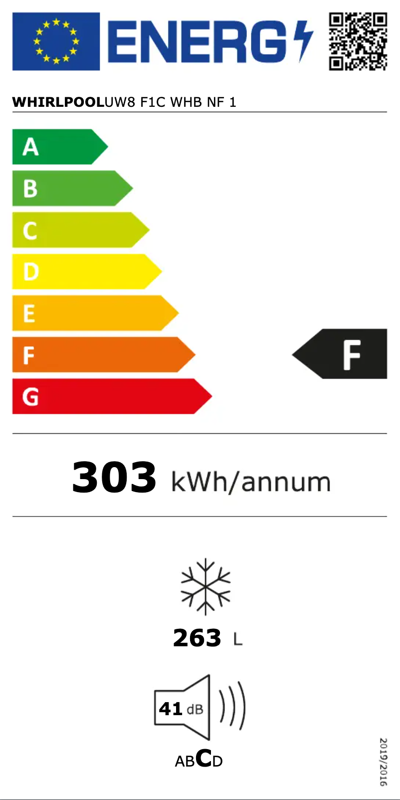 Page n°1 - Label énergétique Whirlpool UW8 F1C WHB NF
