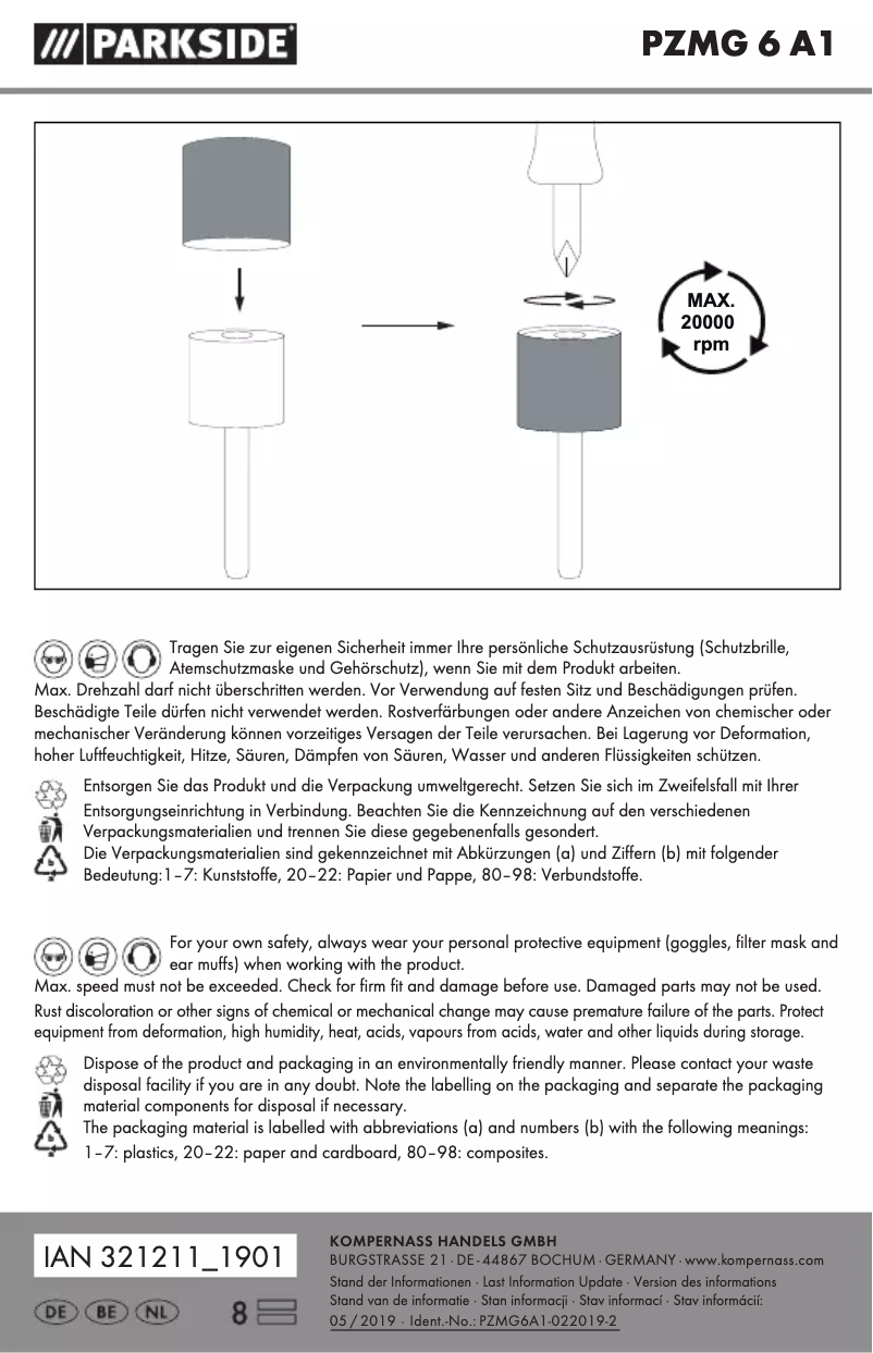 Page 1 de la notice Manuel utilisateur Parkside PZMG 6 A1