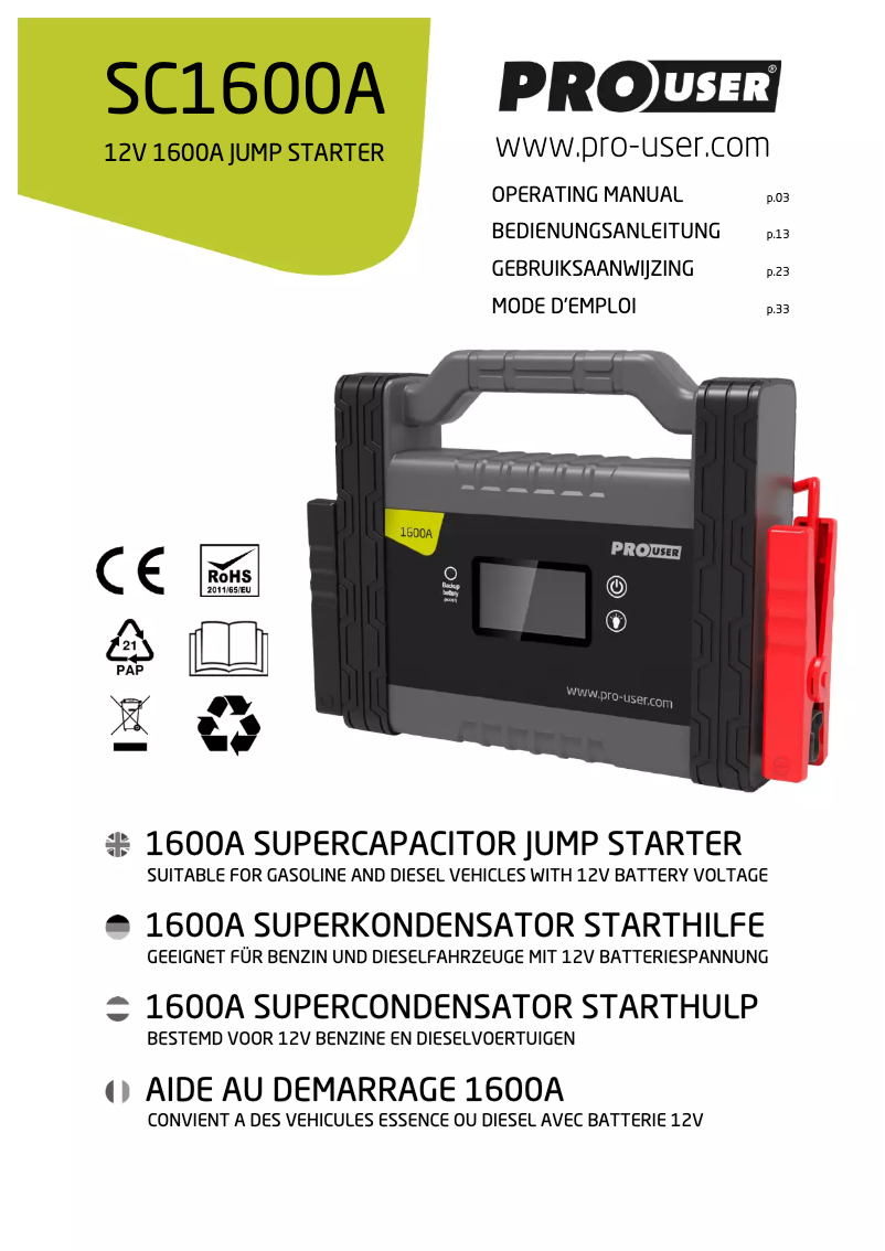 Image de la première page du manuel de l'appareil SC1600A
