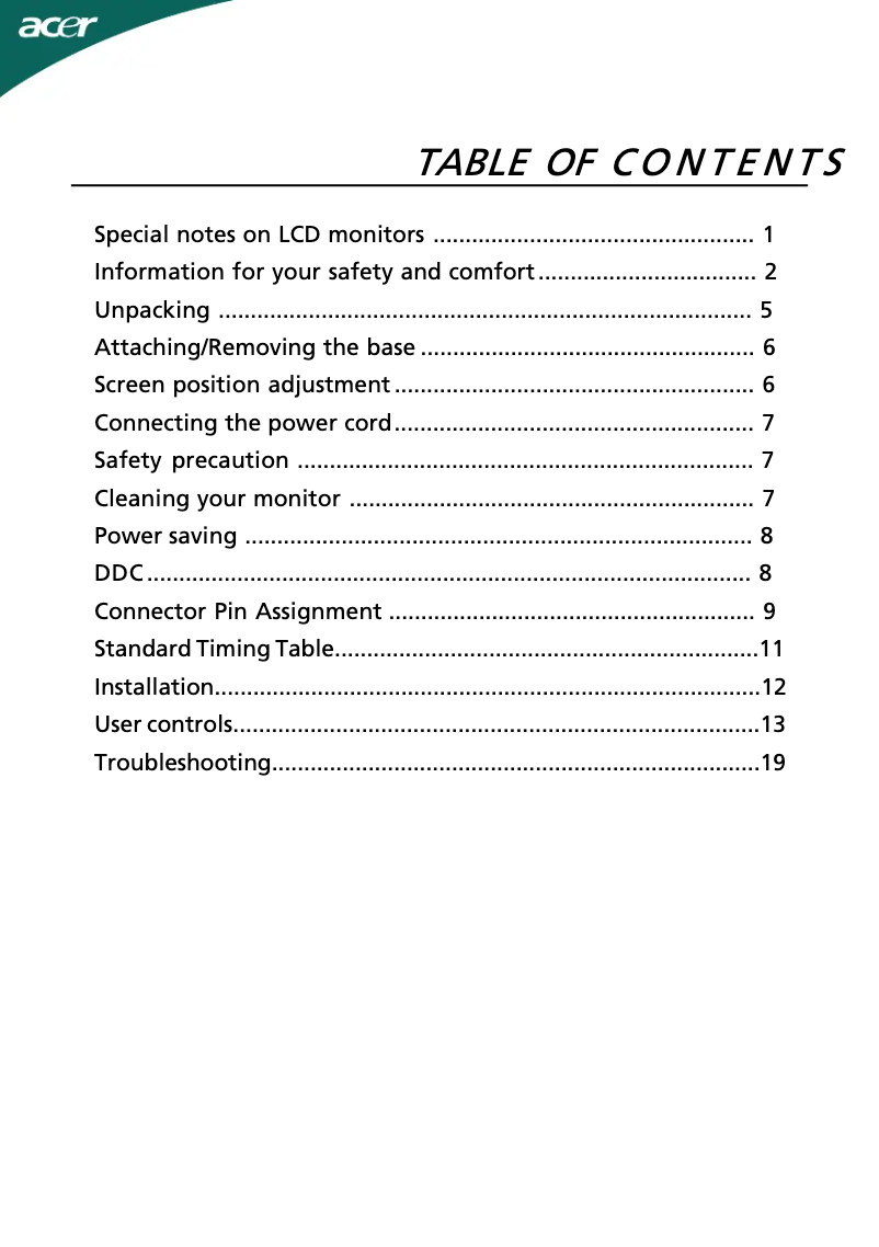 Página 1 del manual Manual de usuario Acer P195HQL