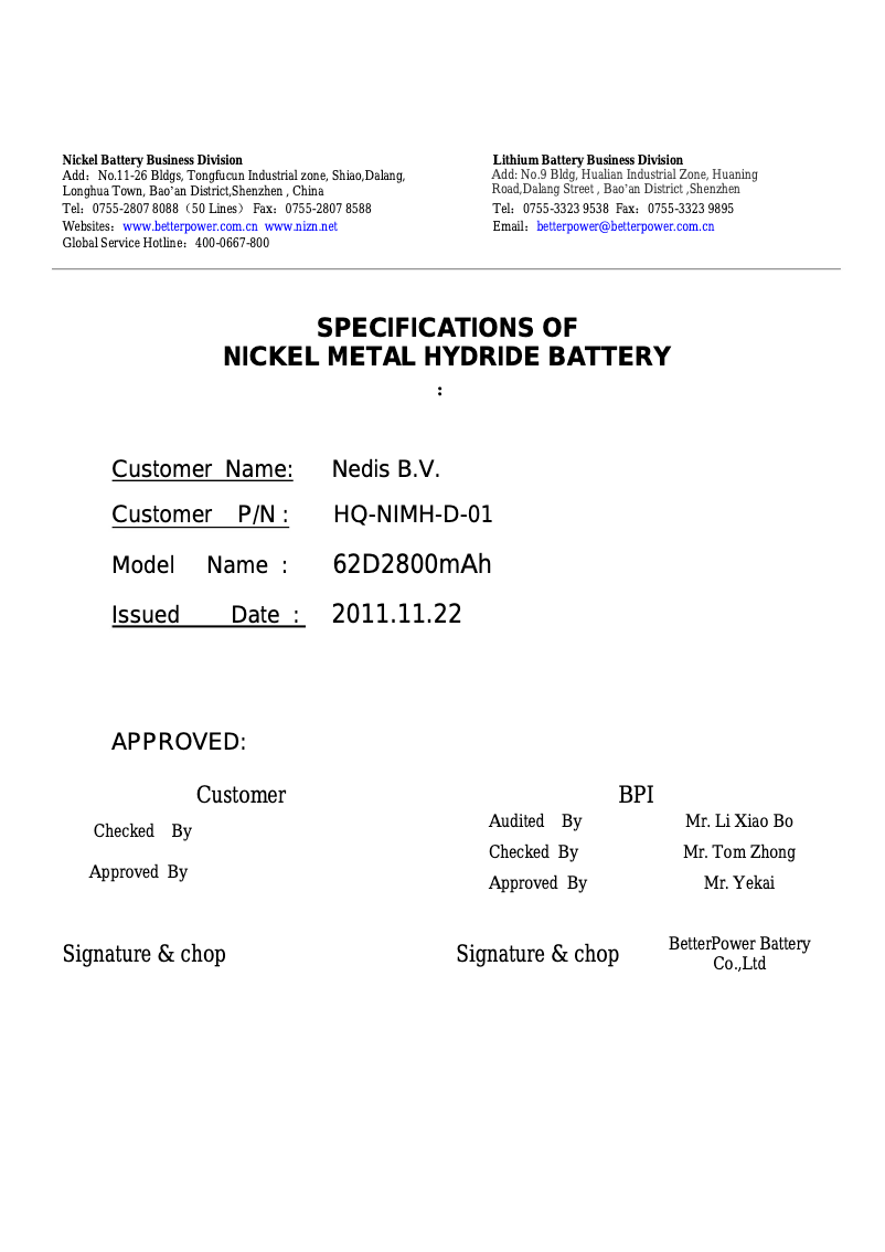Página 1 del manual Manual de usuario HQ NIMH-D-01