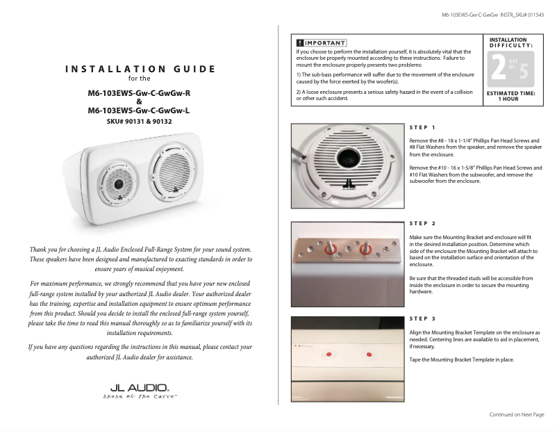 Page n°1 - Manuel utilisateur JL Audio M6-103EWS-Gw-C-GwGw