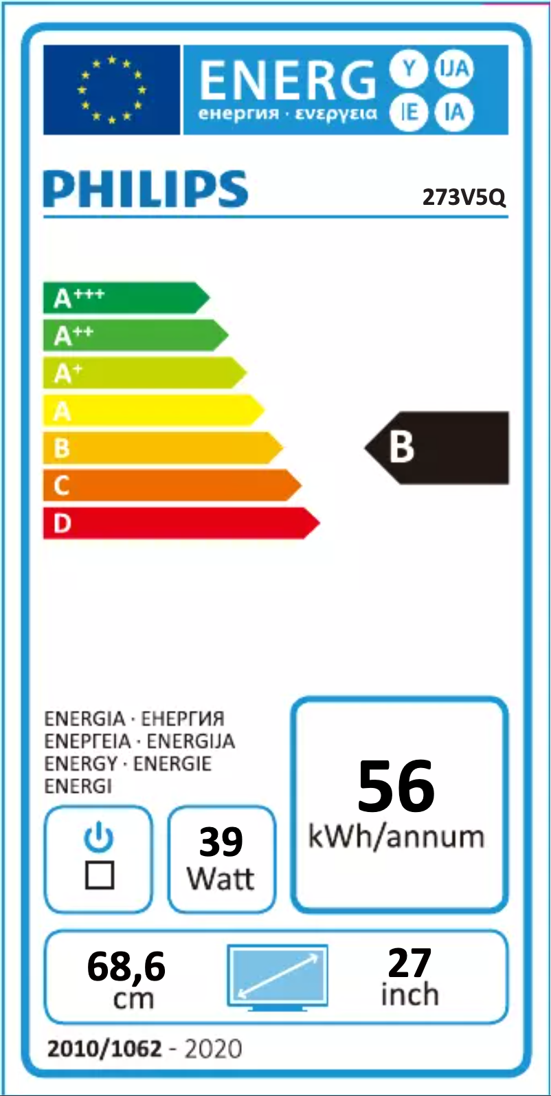 Page n°1 - Label énergétique Philips 273V5QHAB