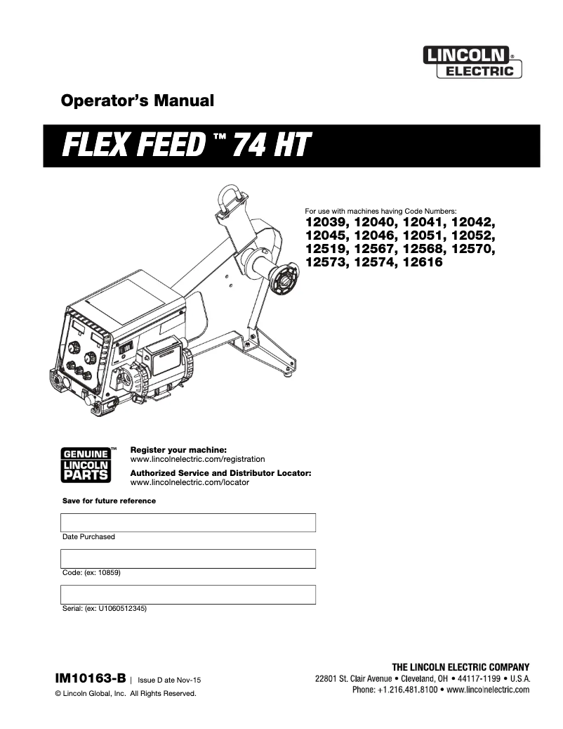 Página 1 del manual Manual de usuario Lincoln Electric Feed 74 HT