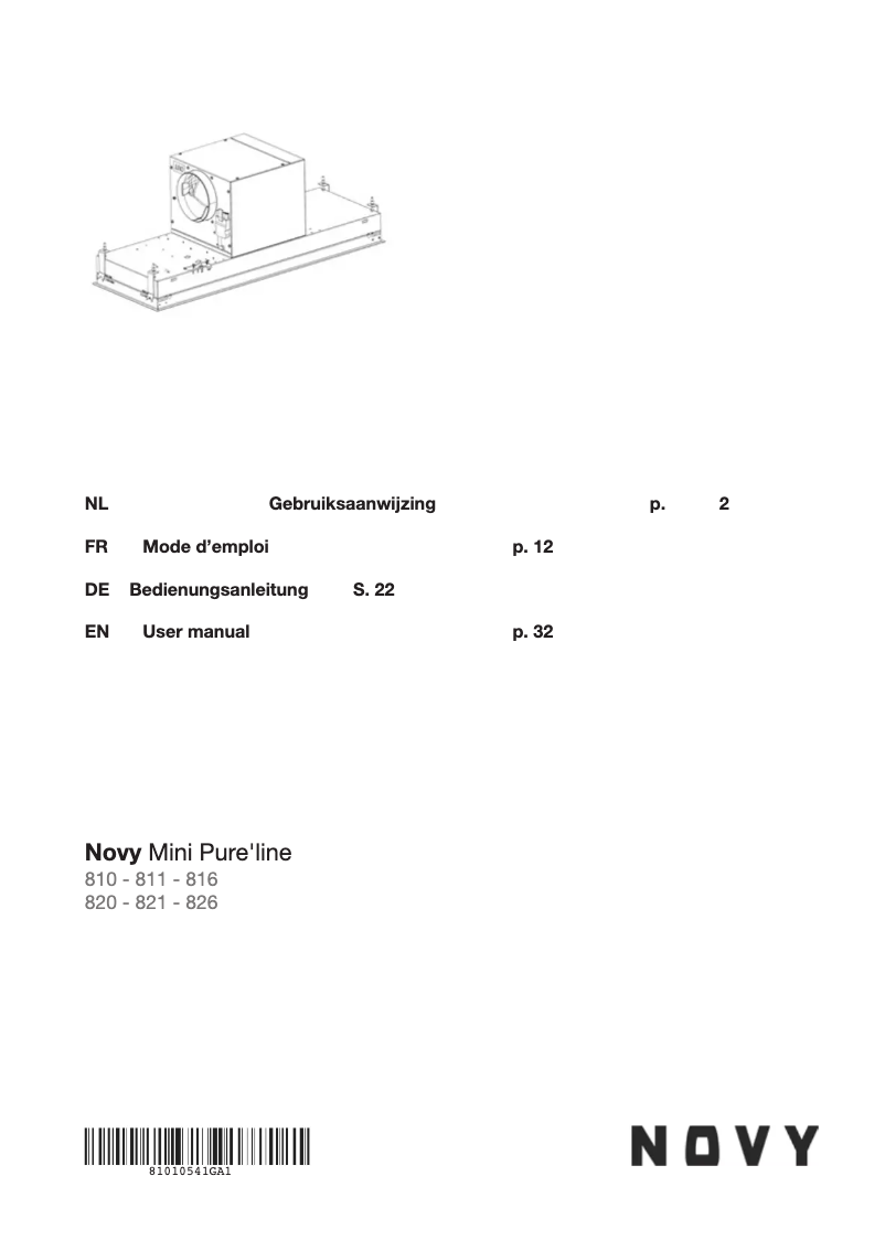 Page 1 de la notice Manuel utilisateur Novy Pure'Line Mini 811