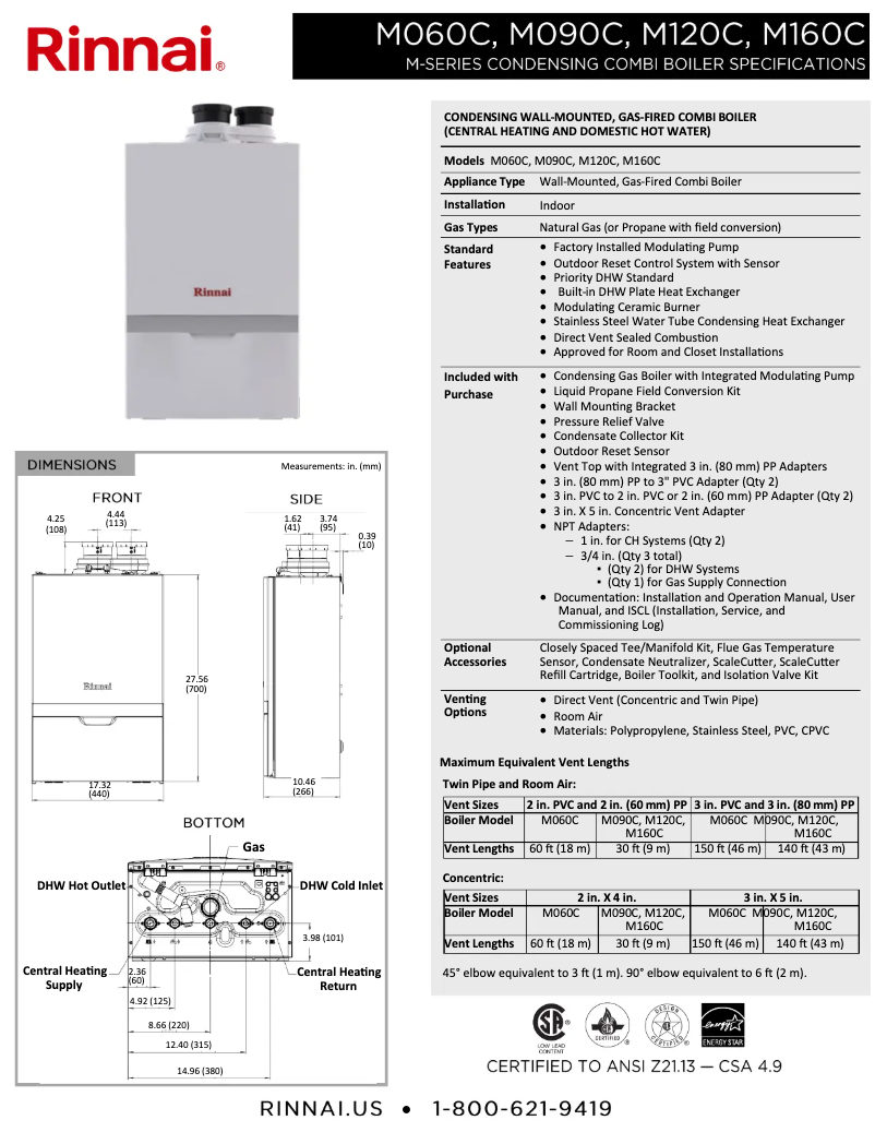 Page n°1 - Fiche technique Rinnai M060CN