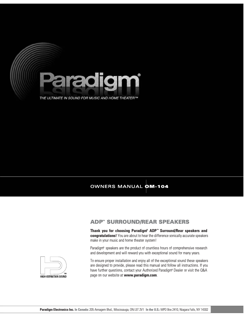 Page n°1 - Mode d'emploi Paradigm SIG-ADP v.3