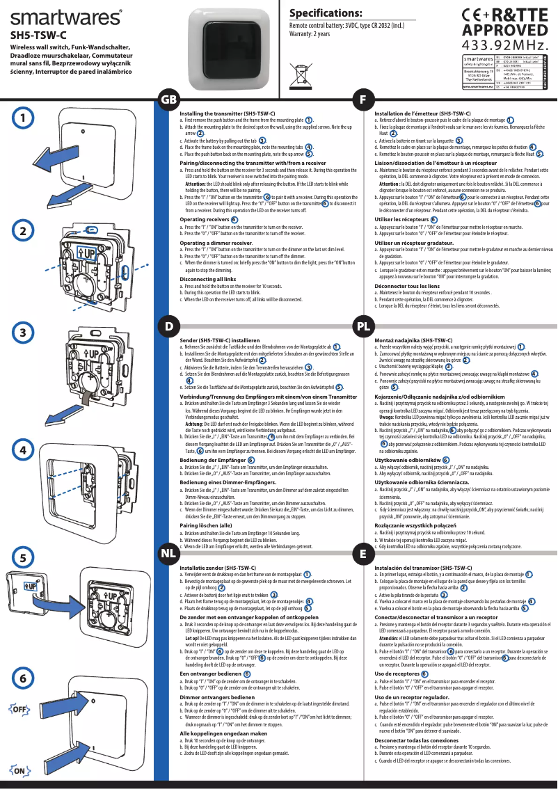 Page 1 de la notice Manuel utilisateur Smartwares SH5-TSW-C